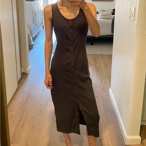Dark grey Sleeveless Button Midi Dress